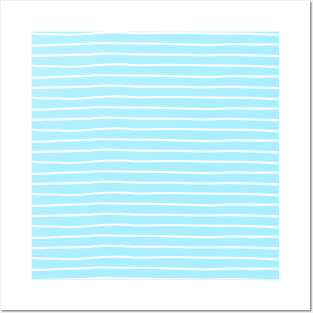 Aqua Blue & White Handdrawn Stripe Posters and Art